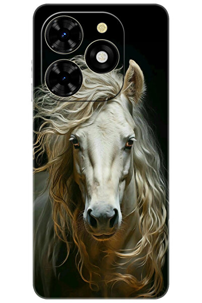 TECNO Spark 20 (KJ5) Uyumlu Kılıf Desen Baskılı Silikon Beyaz At STK:689 CP-U...