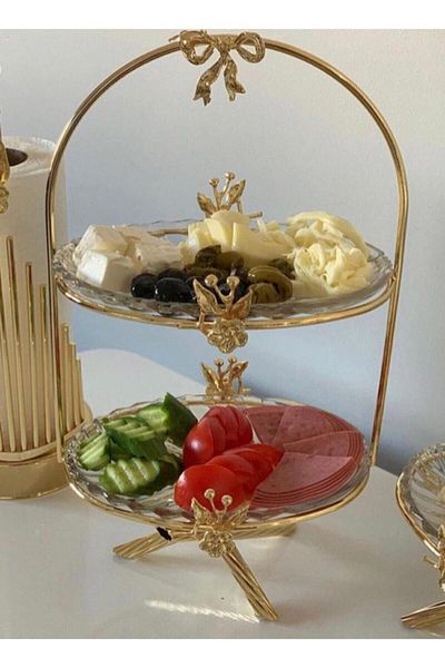 nuraccessory 2-Tier Design Wonderful Gold Glass Jar Presentation Rack Avangard Luxury