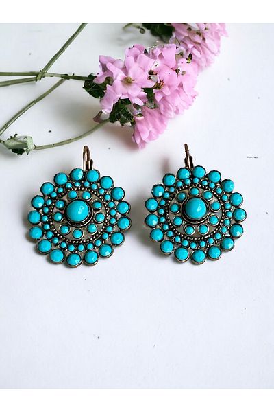 FAYRA ACCESSORIES Turquoise Jewelled Hoop Earrings