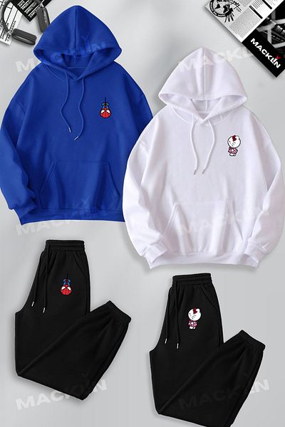 macklin Set de 4 hanorace cu glugă și pantaloni de sport cu imprimeu Spiderman și Hello Kitty