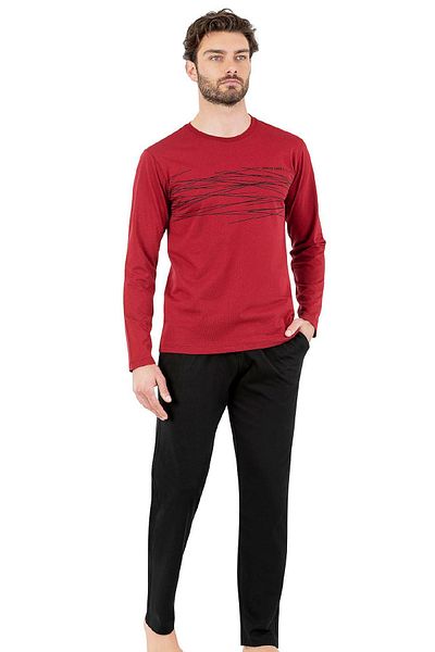 Pierre Cardin 6061 Men's Long Sleeve Crew Neck Pajama Set-Burgundy