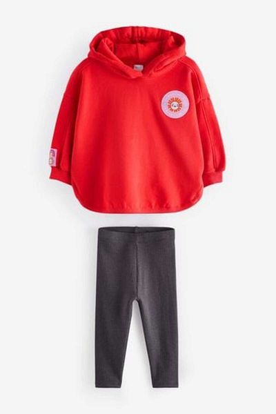 Next Baby Cotton Red Hooded Long Sleeve Sweatshirt Leggings Bottom Top Set