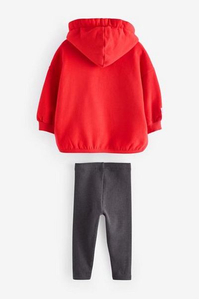 Next Baby Cotton Red Hooded Long Sleeve Sweatshirt Leggings Bottom Top Set