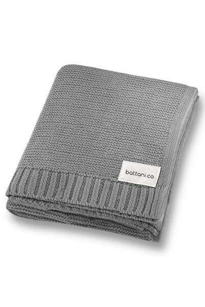 Battani.Co بطانية أطفال محبوكة تريكو مقاس 90 سم × 110 سم أساسيات رمادية للفتي...