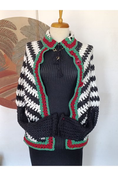 Hippybutik Zigzag Desenli/kazayağı Siyah Beyaz Yeşil Kırmızı Match Tığ Işi De...
