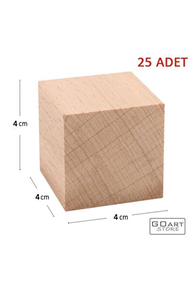 GOart Store Ahşap Küp Bloklar 4 Cm - 25 Adet - Doğal Ahşap Küp