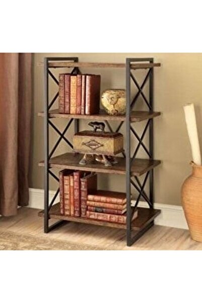 Dekoriye Metal Ferforje Ayaklı Ahşap Kitaplık Raf,kolay Kurulum,metal Wrought...