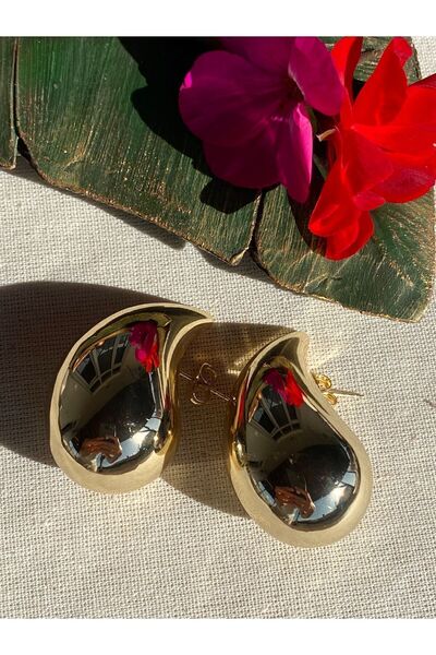 Shimmer Kadın Çelik Büyük Boy Damla Küpe / Hailey Küpe / Çelik Küpe