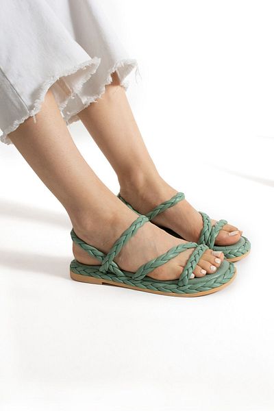 Moda Devrin Green Non-Slip Sole Knitted Wrap Sandals