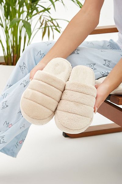 Moda Devrin Μπεζ Κλειστή Μπροστινή Αθόρυβη Σόλα Γυναικείες Παντόφλες Σπίτι Παντόφλες