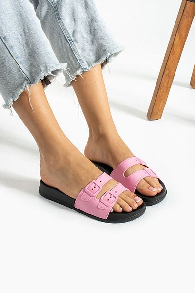 Moda Devrin Gz14310 Pink Double Buckle Appearance Soft Extra Light Women's Eva Slippers