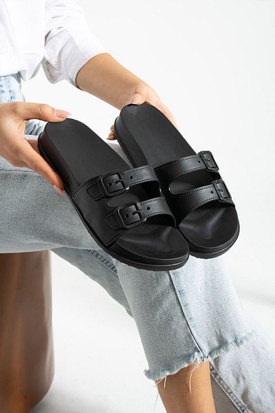 Moda Devrin Gz14310 Black Double Buckle Appearance Soft Extra Light Women's Eva Slippers
