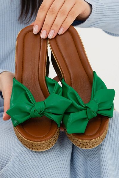 Moda Devrin Green Wedge Bow - Women's Heeled Slippers