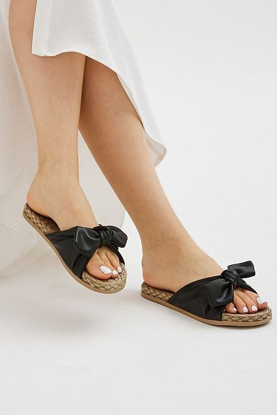 Moda Devrin Papuci de damă Black Bow pentru piscină și mare - talpă anti-alunecare