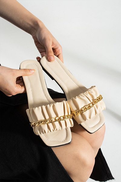 Moda Devrin Beige Drawstring Women's Slippers Outdoor And Home Slippers