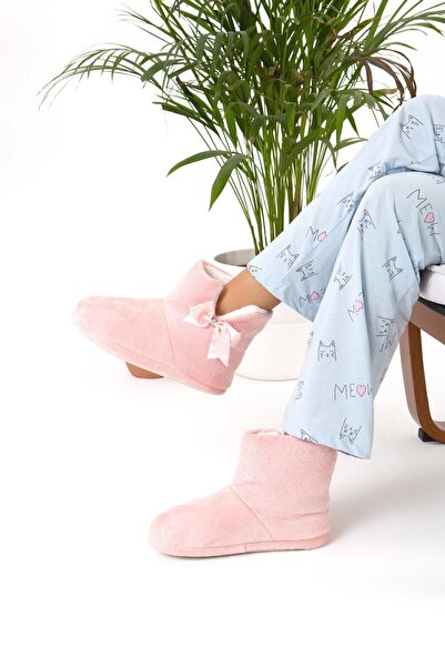 Moda Devrin Women's Powdered Fur Glitter Bow Slippers Home Shoes Home Boots