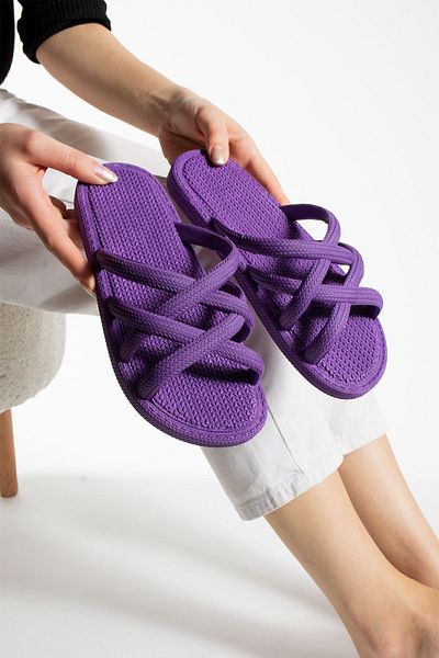 Moda Devrin Gz12494 Lilac Straw Look Anti-Slip Slippers Pool Sea Beach Slippers