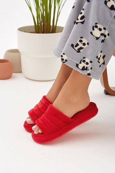 Moda Devrin Red Open Front Silent Sole Women's Slippers Home Slippers