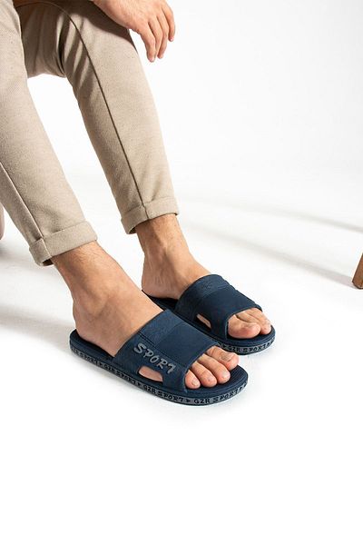 Moda Devrin Gz12467 Navy Blue Gray Non-Slip Sole Bathroom Turkish Bath Balcony Pool Sea Beach Slippers