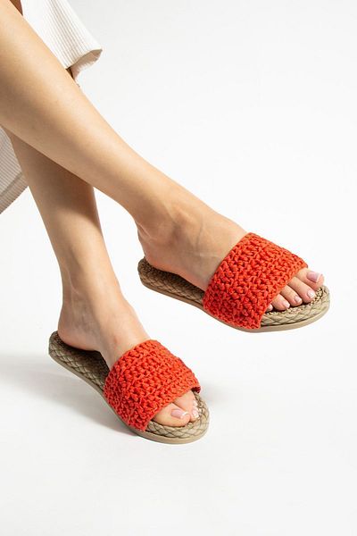 Moda Devrin Γυναικείες παντόφλες Orange Straw - Αντιολισθητική σόλα, Πισίνα και Παραλία Θάλασσας