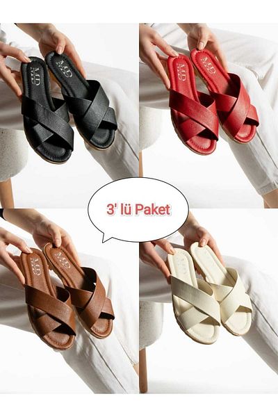 Moda Devrin Πακέτο 3 Γυναικείες Παντόφλες Σταυρωτές Παντόφλες Εξωτερικού και Εσωτερικού Σετ Προίκας