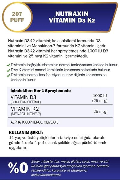 Nutraxin Vitamin D3k2 30 ml Gıda Takviyesi 4'Lü