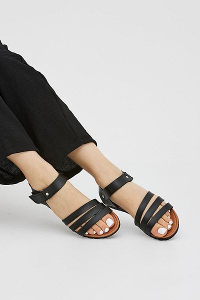 Moda Devrin Sandale plate cu velcro ajustabile negre