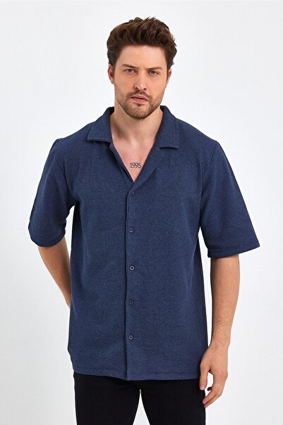 Mad&Calf Чоловіча сорочка з коротким рукавом, з вафельною фактурою, regular fit