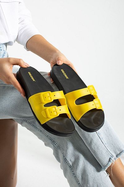 Moda Devrin Gz14310 Yellow Double Buckle Appearance Soft Extra Light Women's Eva Slippers