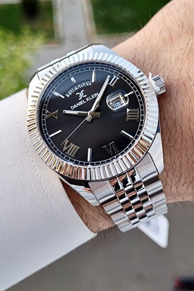 Daniel Klein Kadranı Siyah Kordonu Gümüş Renk Hediye Paketli Erkek Kol Saati