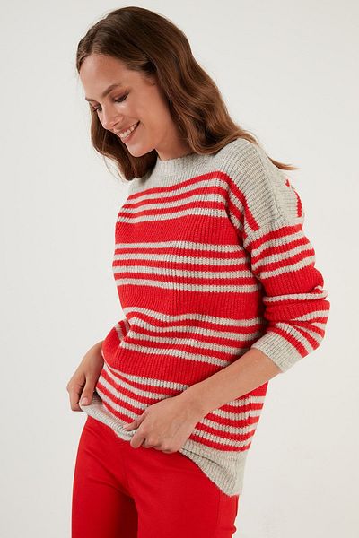 Lela Pulover de damă tricotat - dungi, guler zero, model4616115