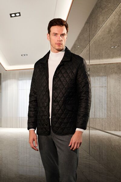 Morven Men's Black Buttoned Berber Collar Dynamic Fit Comfortable Cut Quilted...