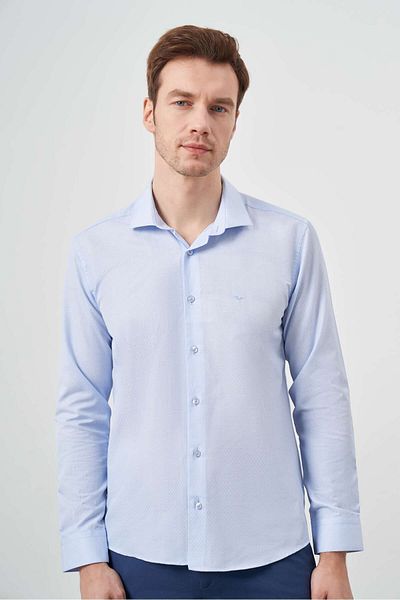 Morven Men's Blue Patterned Slim Fit Shirt