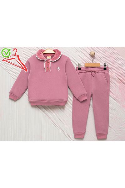DECO 302-09-24 Girl's Set - Plush Collar Embroidered, 3 Thread, Age 3/6