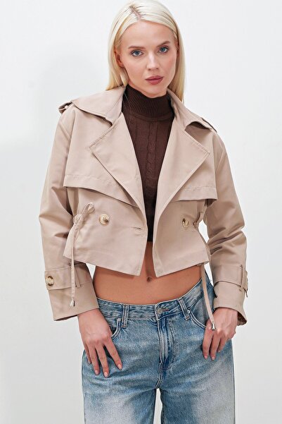HAKKE Oversize Geniş Kesim Pamuklu Crop TRENÇKOT