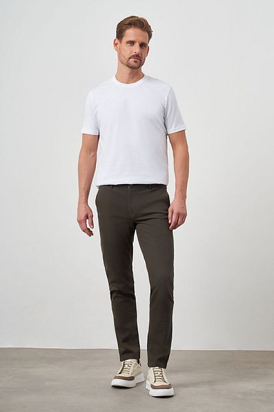 Morven Men's Khaki Cotton Side Pocket Slim Fit Chino Trousers