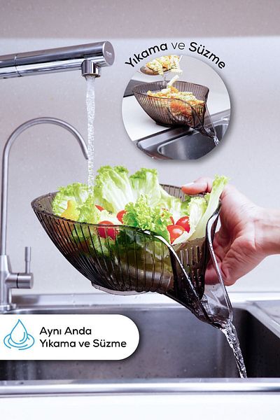 Vienev Anthracite Colored Fruit Vegetable Washing and Pasta Rice Strainer
