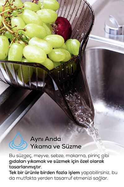 Vienev Anthracite Colored Fruit Vegetable Washing and Pasta Rice Strainer