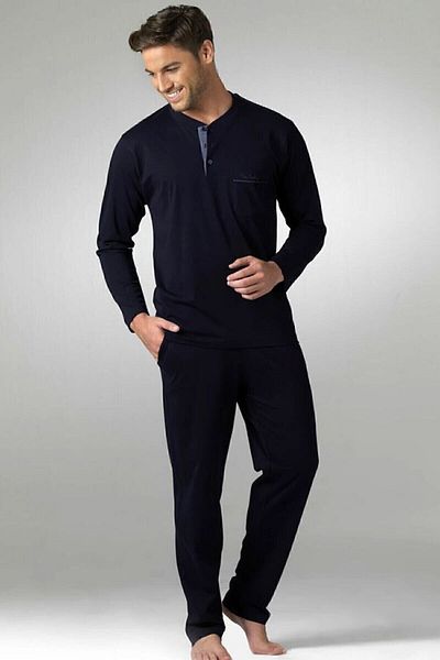 Pierre Cardin Férfi sötétkék fésült pamut 2 részes pizsama szett