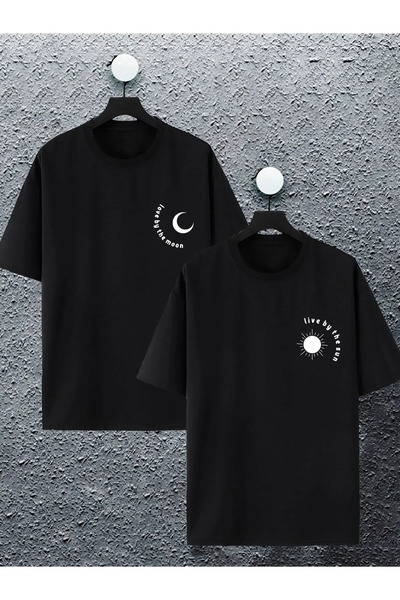 UNIQUE DESIGN Lover Couple Set - Μπλουζάκι με στάμπα Moon Sun και T-shirt με στάμπα Moon Sun