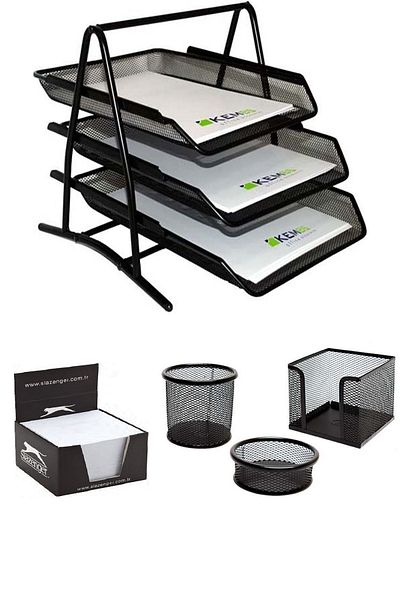 Mas A4 Document Rack Metal Triple Perforated Set of 3 (Pencil Holder, Attache) Cube Block