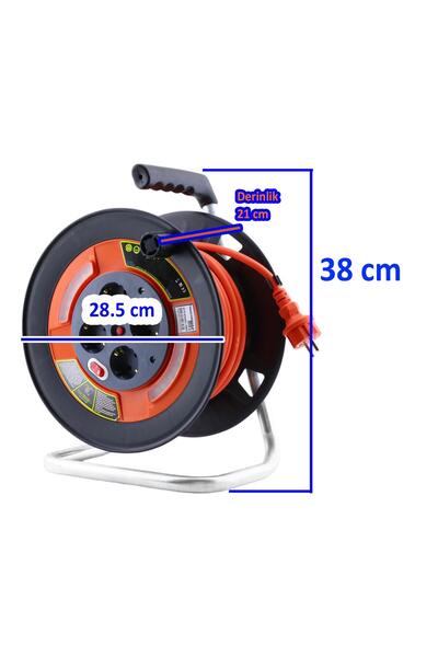 Badem10 Plastik Makaralı Seyyar TTR Kablo 50 Metre CCA Kablo 3x2.5 mm 4 Prizli Monofaze Uzatma Kablosu