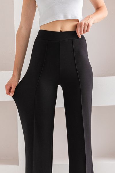 CNRCollection Black High Waist Ribbed Modal Fabric - Recovery Wide Wide Leg Leggings