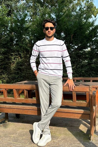 inpool Men's Diagonel Fabric Elastic Waist Regular Fit Trousers - Old Money Culture, Double Leg 24Inp291
