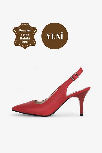 Grasyano Red Genuine Leather Sandals - Comfortable, Soft Genuine Leather, Open Back 7.5 cm Stiletto Heel