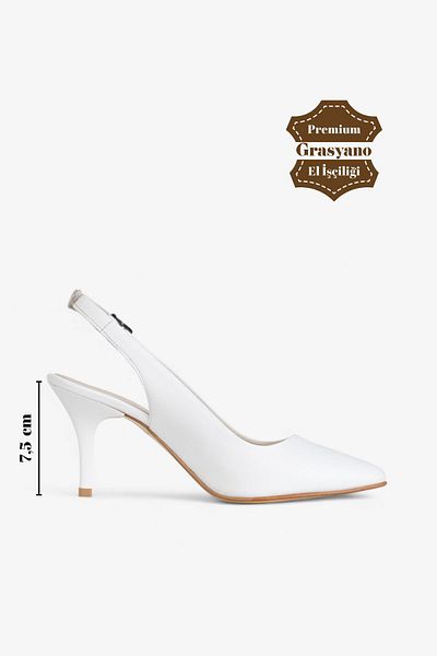 Grasyano 7.5 cm Stiletto Heel Genuine Leather Sandals - White, Comfortable and Soft Genuine Leather