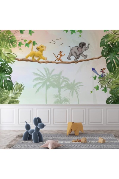 Home Ağaç dalında yürüyen fil sincap ve arslan çocuk odası poster duvar kağıdı