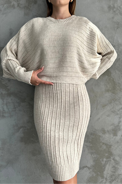 macharel jeans Bat Sleeve Double Knitwear Set - Stone Dress/Sweater