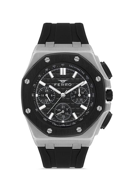 FERRO Quartz Silicone Black 43 mm Functions Active Men's Wristwatch