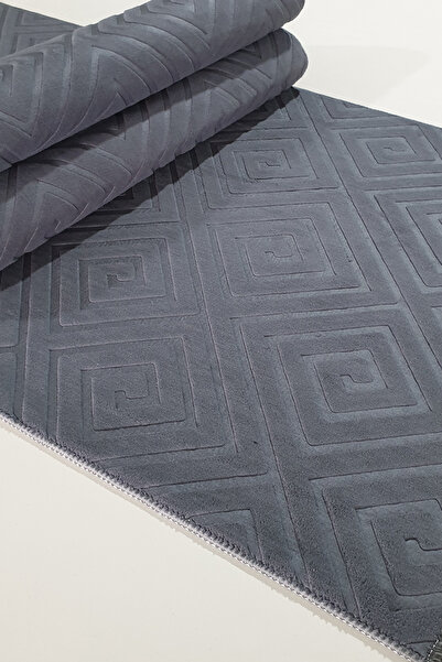 Babil Home Kaymaz Tabanlı Kesme Kabartmalı Salon Koridor Mutfak Hali Antrasit...